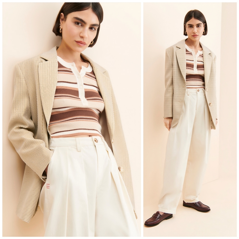 Anthropologie Cream Wide-Leg Trousers
